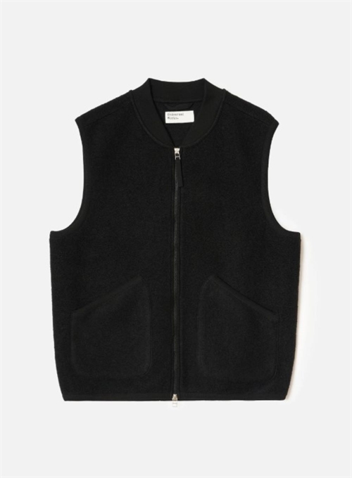 UNIVERSAL WORKS ZIP WAISTCOAT WOOL FLEECE BLACK